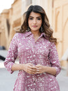 Mauve Floral Printed Rayon Kurta with Trousers for Women