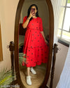 Red Cotton Print Dress with Black Heart Design