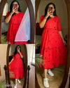 Red Cotton Print Dress with Black Heart Design