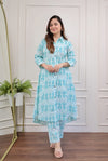 Women Aqua Ikat Print Kurta & Pants Set