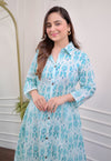 Women Aqua Ikat Print Kurta & Pants Set