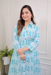 Women Aqua Ikat Print Kurta & Pants Set