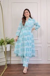 Women Aqua Ikat Print Kurta & Pants Set