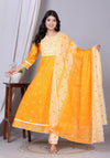 Yellow anarkali suit and pant with dupatta