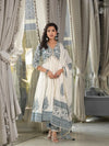 White Cotton Embroidered Hand Work Anarkali Suit Set