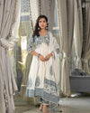 White Cotton Embroidered Hand Work Anarkali Suit Set