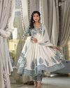 White Cotton Embroidered Hand Work Anarkali Suit Set