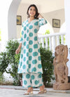 Blue Polka Dot Printed Kurta with Bottom Set