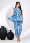 Women Viscose  Rayon Ethnic Blue Top Pent Set