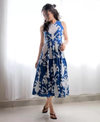 Women Printed Rayon Flared Blue Gown Kurta