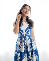 Women Printed Rayon Flared Blue Gown Kurta