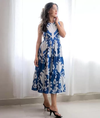 Women Printed Rayon Flared Blue Gown Kurta