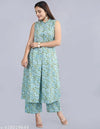 Women Floral Printed Light Blue Kurta Palazzo Set