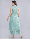 Women Floral Printed Light Blue Kurta Palazzo Set