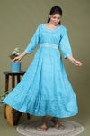 Light Blue Leheriya Pure Cotton Anarkali Kurta