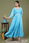 Light Blue Leheriya Pure Cotton Anarkali Kurta