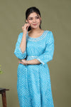 Light Blue Leheriya Pure Cotton Anarkali Kurta