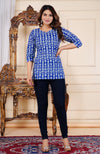 Blue Cotton Straight Printed Short Kurta