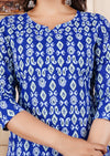 Blue Cotton Straight Printed Short Kurta