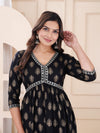 Women Printed Rayon Black Anarkali Kurta Set