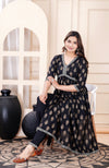 Women Printed Rayon Black Anarkali Kurta Set