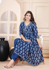 Women Printed Rayon Blue Anarkali Kurta Set