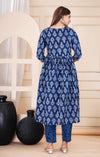 Women Printed Rayon Blue Anarkali Kurta Set