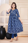 Women Printed Rayon Blue Anarkali Kurta Set