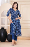 Women Printed Rayon Blue Anarkali Kurta Set