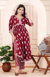 Women Printed Rayon Maroon Anarkali Kurta Set