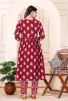 Women Printed Rayon Maroon Anarkali Kurta Set