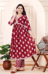 Women Printed Rayon Maroon Anarkali Kurta Set