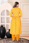 Women Printed Rayon Yellow Anarkali Kurta Set