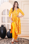 Women Printed Rayon Yellow Anarkali Kurta Set