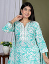 Green and White Floral Cotton Kurta Set with Trousers and Dupatta