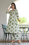 Green Polka Dot Printed Kurta with Bottom Set