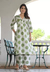 Green Polka Dot Printed Kurta with Bottom Set