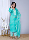 Light Blue Lehariya Suit Set with Pants and Dupatta