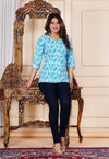 Aqua Cotton Straight Printed Short Kurta