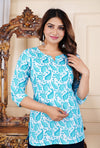 Aqua Cotton Straight Printed Short Kurta