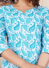 Aqua Cotton Straight Printed Short Kurta