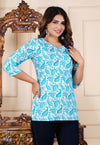 Aqua Cotton Straight Printed Short Kurta