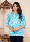 Aqua Cotton Straight Printed Short Kurta