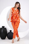 Women Viscose  Rayon Ethnic Orange Top Pent Set