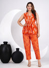 Women Viscose  Rayon Ethnic Orange Top Pent Set