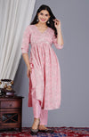 Women Floral Printed Rayon Pink Anarkali Kurta Pent Set