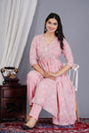 Women Floral Printed Rayon Pink Anarkali Kurta Pent Set