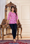 Pink Cotton Straight Printed Short Kurta