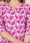 Pink Cotton Straight Printed Short Kurta