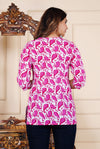 Pink Cotton Straight Printed Short Kurta